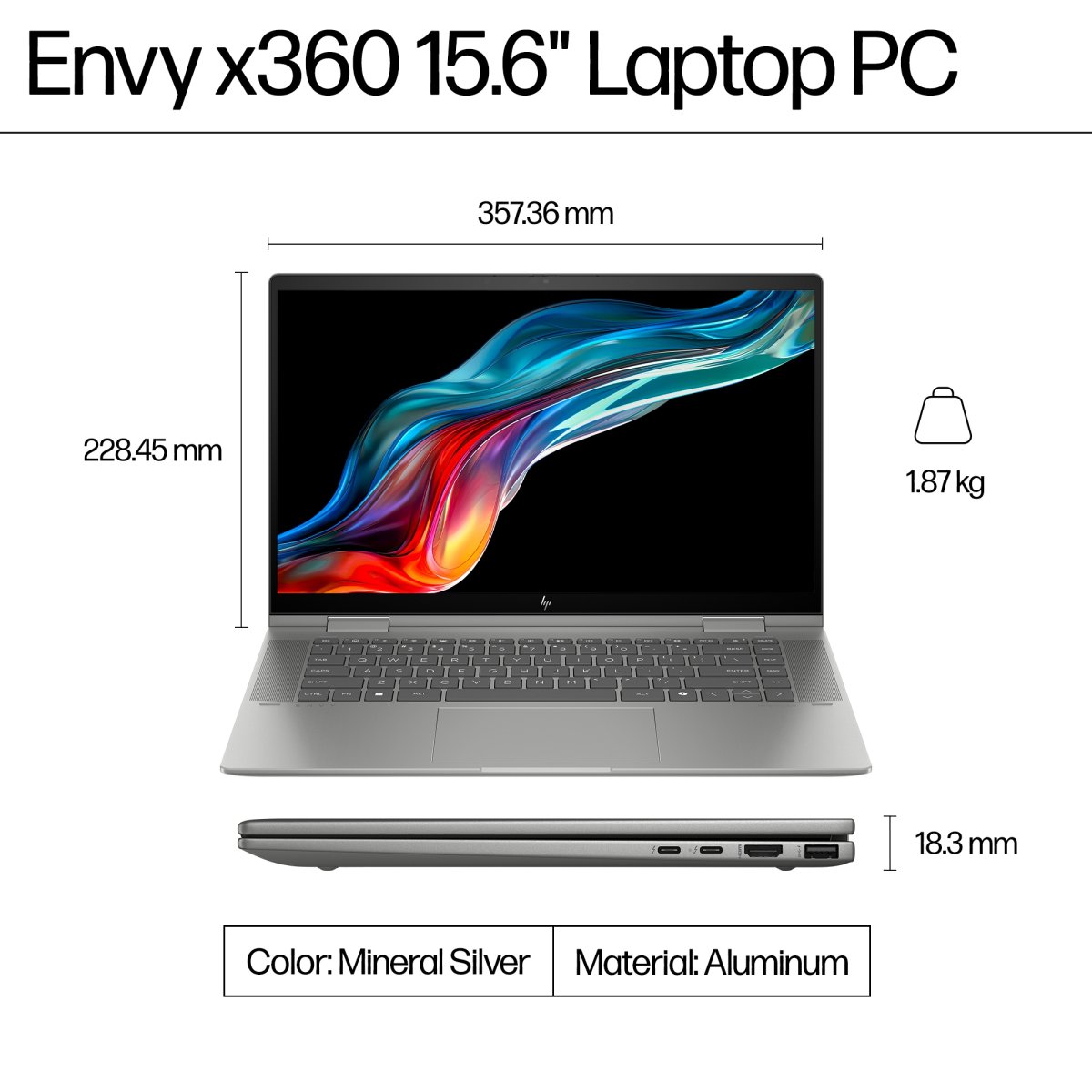 HP ENVY x360 15-fe0012na Intel® Core™ i5 i5-1335U Hybrid (2-in-1) 39.6 cm (15.6") Touchscreen Full HD 8 GB LPDDR5-SDRAM 512 GB SSD Wi-Fi 6E (802.11ax) Windows 11 Home Silver - Image 8