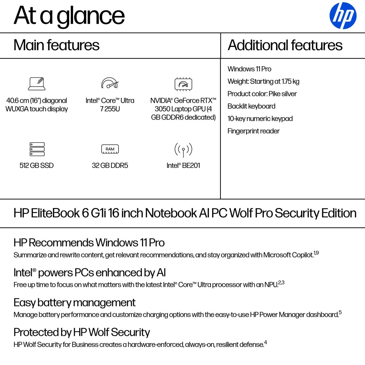 HP EliteBook 6 G1i 16 inch Notebook AI PC Wolf Pro Security Edition Intel Core Ultra 7 255U Laptop 40.6 cm (16") Touchscreen WUXGA 32 GB DDR5-SDRAM 512 GB SSD Wi-Fi 7 (802.11be) Windows 11 Pro Silver - Image 4