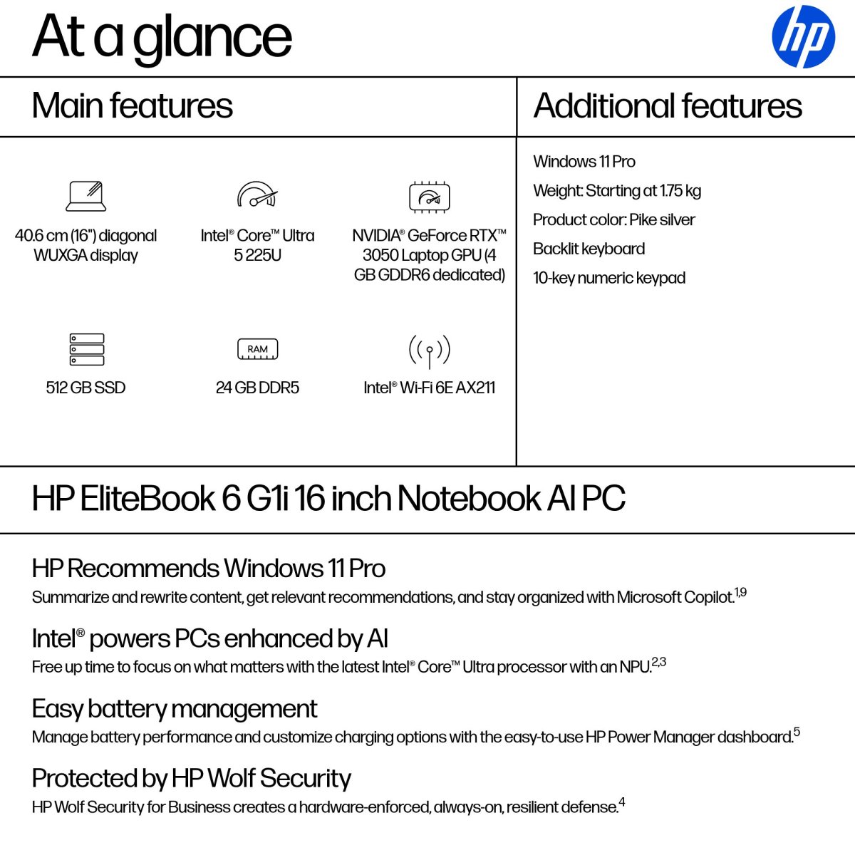HP EliteBook 6 G1i AI PC Intel Core Ultra 5 225U Laptop 40.6 cm (16") WUXGA 24 GB DDR5-SDRAM 512 GB SSD Wi-Fi 6E (802.11ax) Windows 11 Pro Silver - Image 4