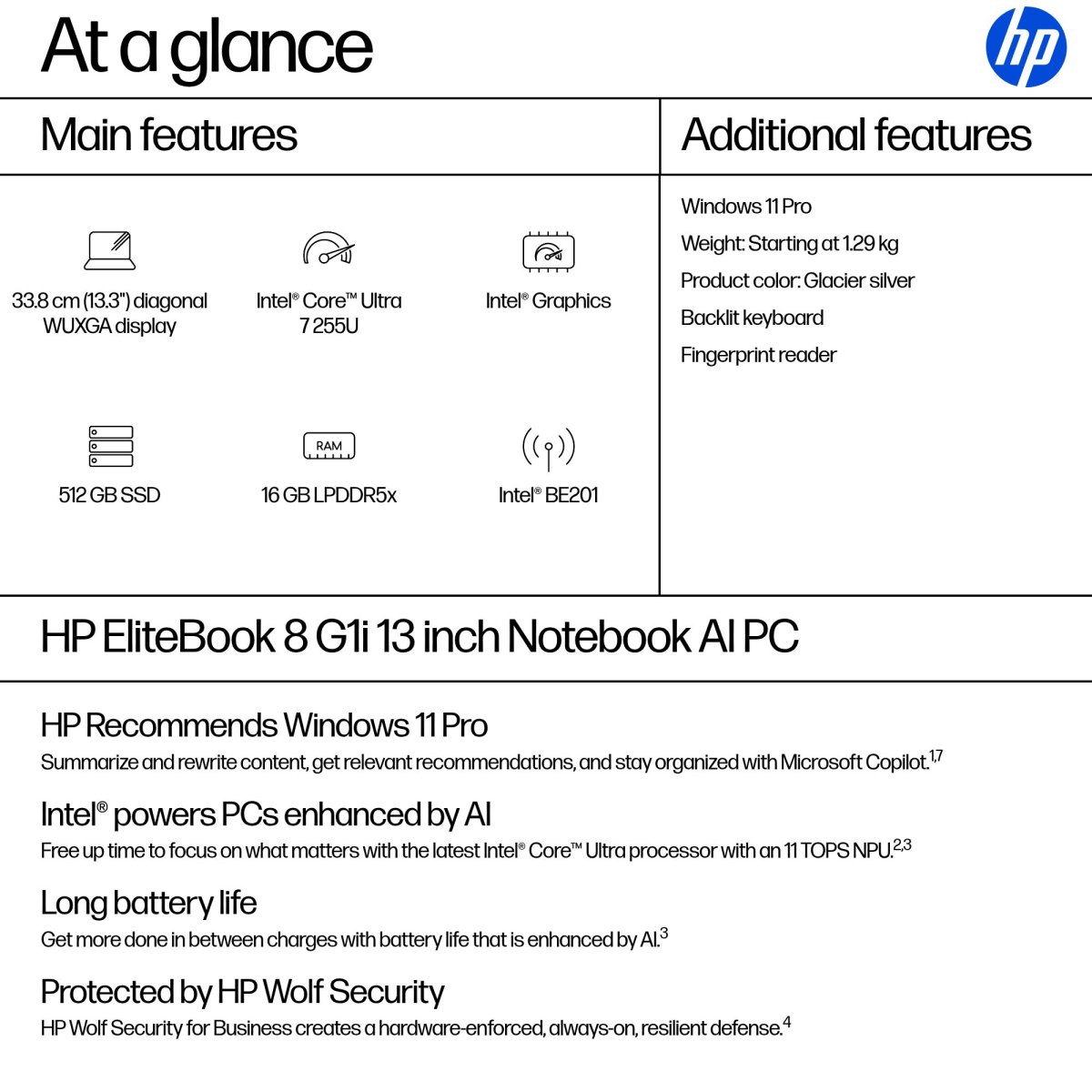 HP EliteBook 8 G1i AI PC Intel Core Ultra 7 255U Laptop 33.8 cm (13.3") WUXGA 16 GB LPDDR5x-SDRAM 512 GB SSD Wi-Fi 7 (802.11be) Windows 11 Pro Silver - Image 4